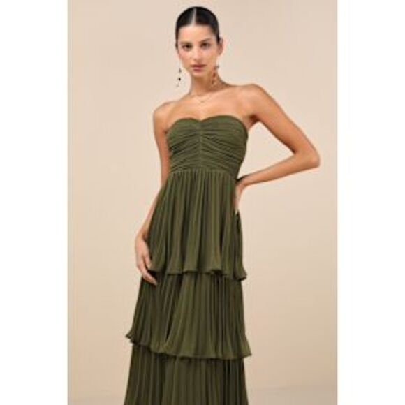 Lulus Dresses & Skirts - Lulu's Olive Green Strapless Tiered Maxi Dress